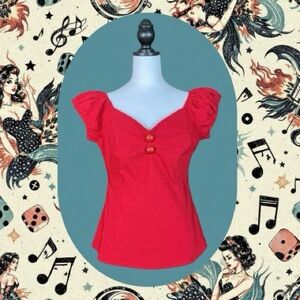 Collectif London NWOT Red Vintage Style Retro Pin Up Short Sleeve Top 14